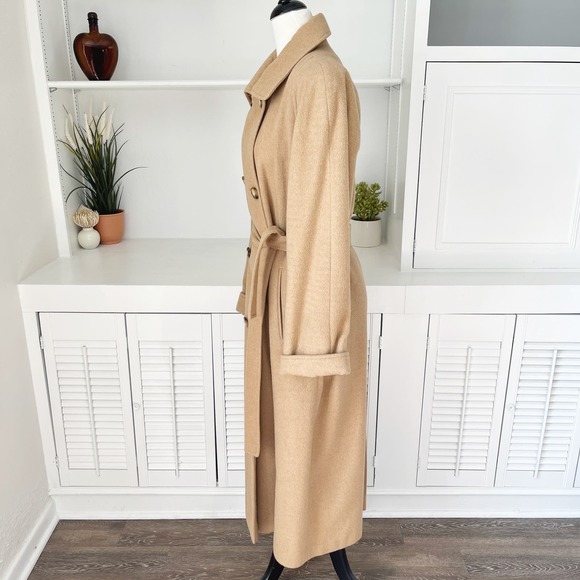 Vintage Fleurette of California Camel Hair Wool Double Breasted Trench Coat Sz L - Picture 4 of 9